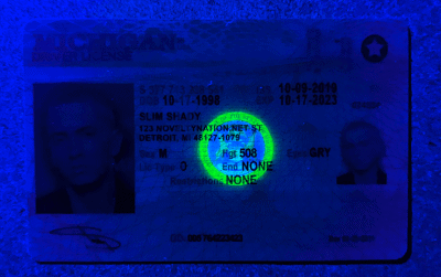 michigan drivers license front blacklight uv seal